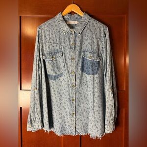 Billy T Women's Floral Print Soft Denim Button Down Size XL